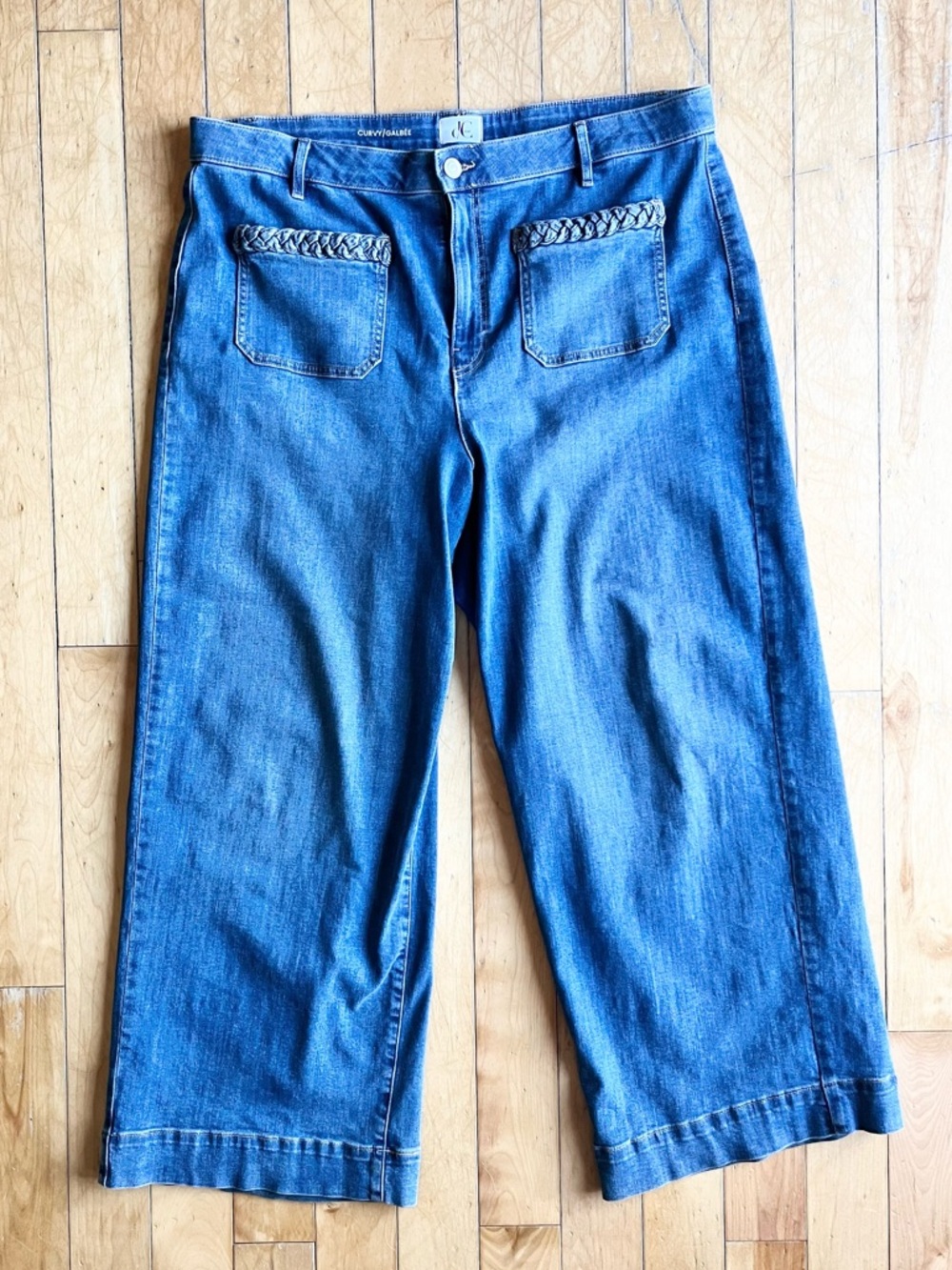 DC Wide Leg Curvy High Waist Medium Wash Braided Pockets Size 18